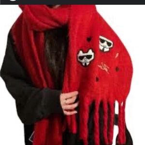 Karl Lagerfeld Red Scarf with Iconic Motif
